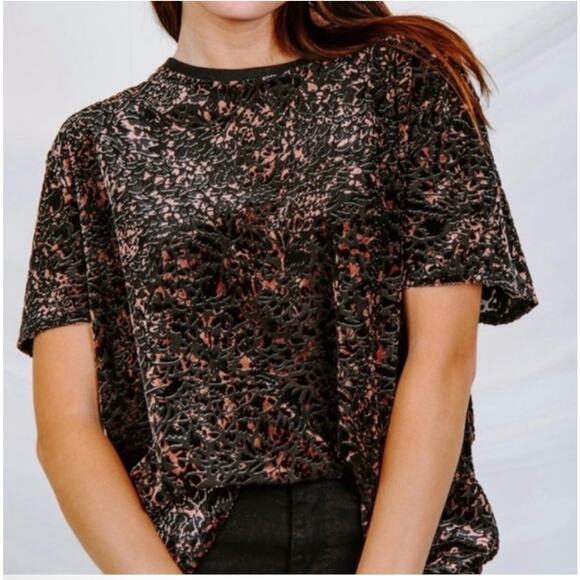 We the Free Top Womens XS Black Teddy Cheetah Burnout Velvet Edgy Contemporary - Picture 1 of 11